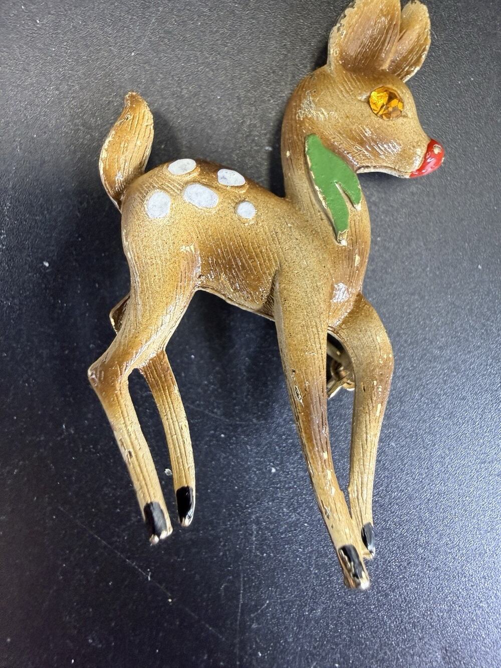 VTG Made Austria Ruldolph The Red Nosed Reindeer Enamel Rhinestone Christmas Pin